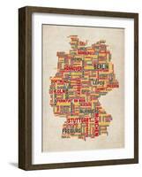 Text Map of Germany Map-Michael Tompsett-Framed Art Print