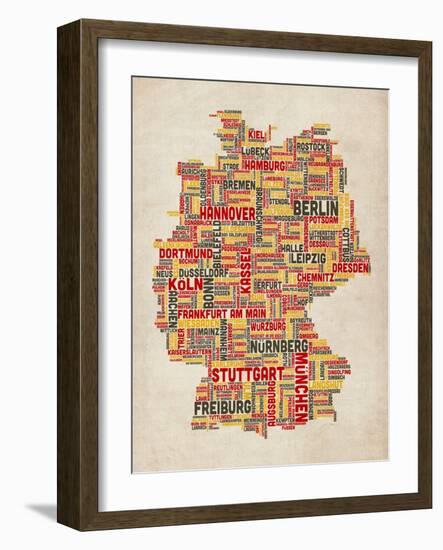 Text Map of Germany Map-Michael Tompsett-Framed Art Print