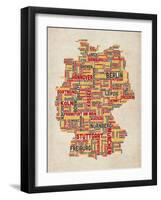 Text Map of Germany Map-Michael Tompsett-Framed Art Print