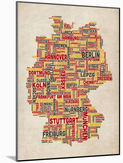 Text Map of Germany Map-Michael Tompsett-Mounted Art Print