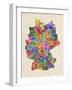 Text Map of Germany Map-Michael Tompsett-Framed Art Print