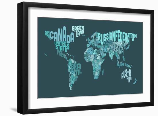 Text Map of the World Map-Michael Tompsett-Framed Art Print