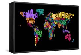 Text Map of the World Map-Michael Tompsett-Framed Stretched Canvas