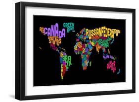 Text Map of the World Map-Michael Tompsett-Framed Art Print