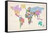 Text Map of the World Map-Michael Tompsett-Framed Stretched Canvas