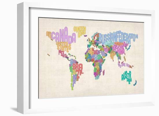 Text Map of the World Map-Michael Tompsett-Framed Premium Giclee Print