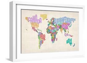 Text Map of the World Map-Michael Tompsett-Framed Art Print