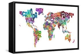 Text Map of the World-Michael Tompsett-Framed Stretched Canvas