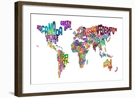 Text Map of the World-Michael Tompsett-Framed Art Print