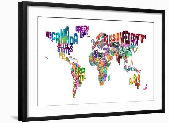 Text Map of the World-Michael Tompsett-Framed Art Print