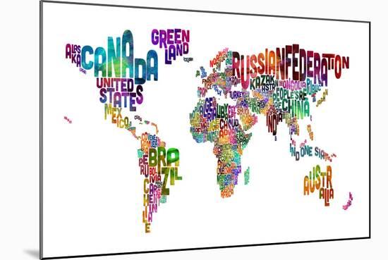 Text Map of the World-Michael Tompsett-Mounted Art Print