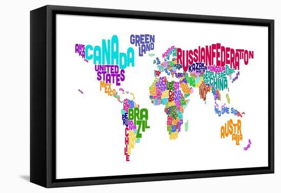 Text Map of the World-Michael Tompsett-Framed Stretched Canvas