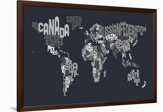 Text Map of the World-Michael Tompsett-Framed Art Print