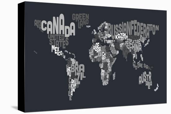 Text Map of the World-Michael Tompsett-Stretched Canvas