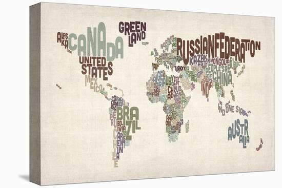 Text Map of the World-Michael Tompsett-Stretched Canvas