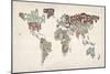 Text Map of the World-Michael Tompsett-Mounted Premium Giclee Print