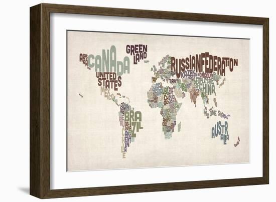 Text Map of the World-Michael Tompsett-Framed Art Print