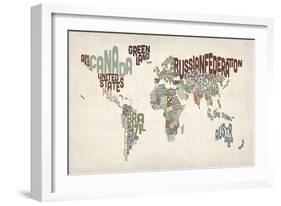 Text Map of the World-Michael Tompsett-Framed Art Print