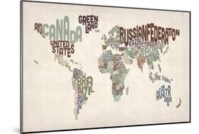 Text Map of the World-Michael Tompsett-Mounted Art Print