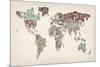 Text Map of the World-Michael Tompsett-Mounted Art Print