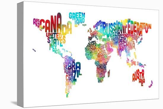 Text Map of the World-Michael Tompsett-Stretched Canvas