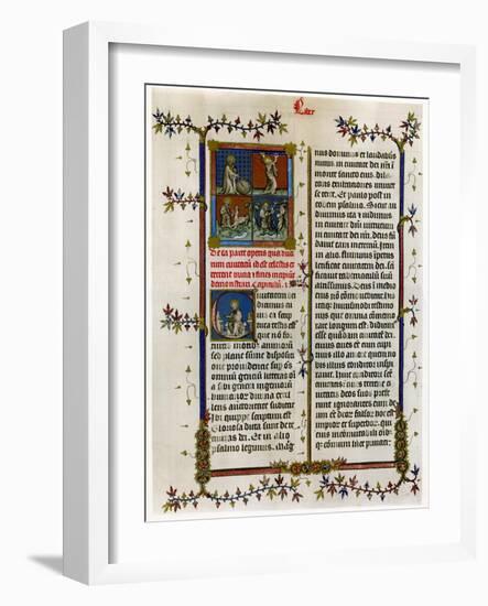 Text Page with Biblical Scenes, Late 14th Century-null-Framed Giclee Print
