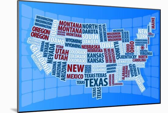 Text USA Map-alanuster-Mounted Art Print