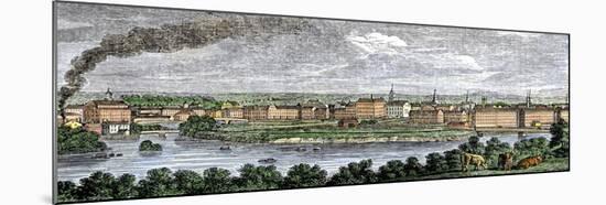 Textile Mills Line the Merrimac and Concord Rivers in Lowell, Massachusetts, c.1830-null-Mounted Giclee Print