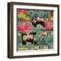 Textile Seamless Pattern of Colored Buses-Dark ink-Framed Art Print