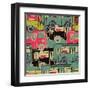 Textile Seamless Pattern of Colored Buses-Dark ink-Framed Art Print