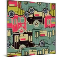 Textile Seamless Pattern of Colored Buses-Dark ink-Mounted Art Print