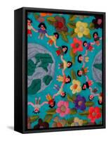 Textile with Children Holding Hands, Lake Atitlan, Western Highlands, Guatemala-Cindy Miller Hopkins-Framed Stretched Canvas