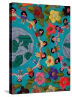 Textile with Children Holding Hands, Lake Atitlan, Western Highlands, Guatemala-Cindy Miller Hopkins-Stretched Canvas