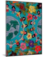 Textile with Children Holding Hands, Lake Atitlan, Western Highlands, Guatemala-Cindy Miller Hopkins-Mounted Photographic Print