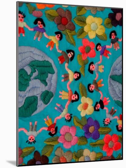 Textile with Children Holding Hands, Lake Atitlan, Western Highlands, Guatemala-Cindy Miller Hopkins-Mounted Photographic Print
