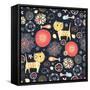 Texture of Funny Cats and Fish-Tanor-Framed Stretched Canvas
