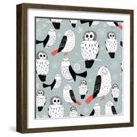 Texture of White Owls-Tanor-Framed Art Print