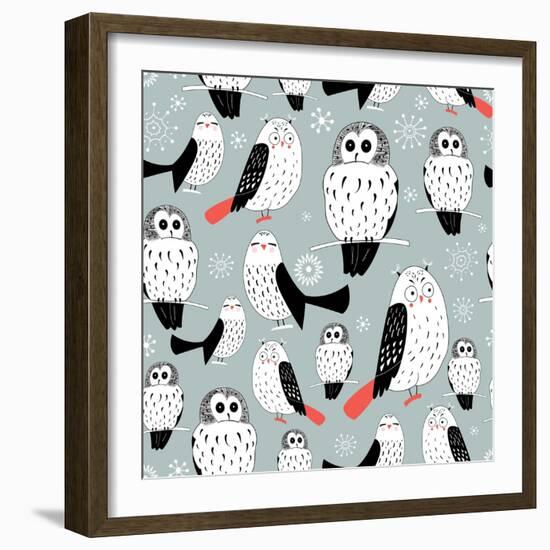 Texture of White Owls-Tanor-Framed Art Print