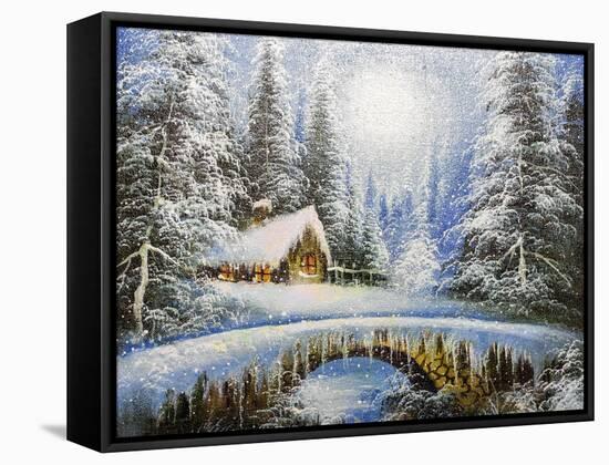 Texture Oil Painting, Impressionism Oil Painting Winter Landscape-Koliadzynska Iryna-Framed Stretched Canvas