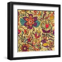 Texture with Flowers and Birds-Little_cuckoo-Framed Art Print