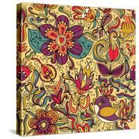 Texture with Flowers and Birds-Little_cuckoo-Stretched Canvas