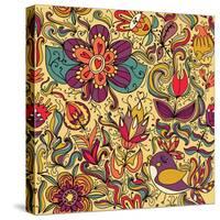 Texture with Flowers and Birds-Little_cuckoo-Stretched Canvas