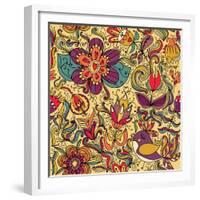 Texture with Flowers and Birds-Little_cuckoo-Framed Premium Giclee Print