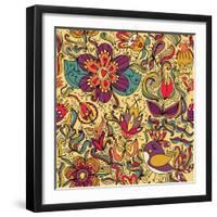 Texture with Flowers and Birds-Little_cuckoo-Framed Art Print