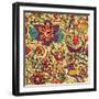 Texture with Flowers and Birds-Little_cuckoo-Framed Art Print