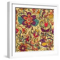 Texture with Flowers and Birds-Little_cuckoo-Framed Art Print