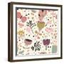 Texture with Flowers, Birds and Butterflies-smilewithjul-Framed Art Print