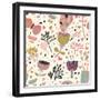 Texture with Flowers, Birds and Butterflies-smilewithjul-Framed Art Print