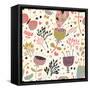 Texture with Flowers, Birds and Butterflies-smilewithjul-Framed Stretched Canvas