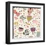 Texture with Flowers, Birds and Butterflies-smilewithjul-Framed Art Print